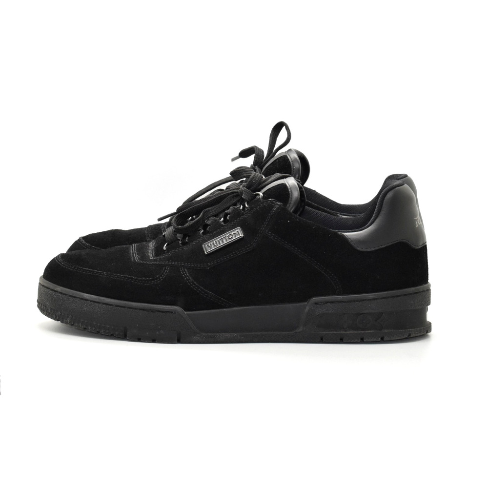 F0 Auth LOUIS VUITTON Black Suede & Leather LV Trainer Uniform Sneakers Size 6.5 - Picture 2 of 11